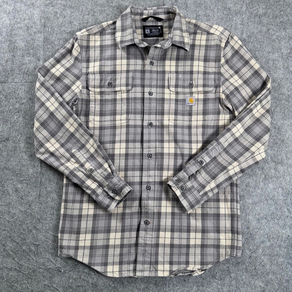 Carhartt Loose Fit Plaid Flannel Shirt Mens Small Grey TW4451-M Button Down